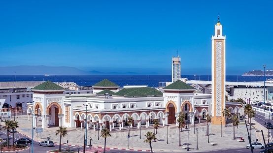 Tanger, Morocco – July 20, 2023: A scenic view of the Great Mosque of Tanger, Morocco