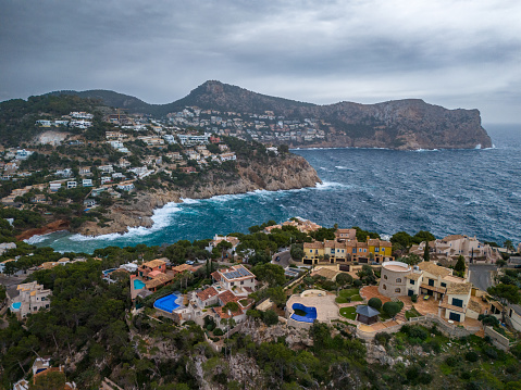 An aerial view of Mallorca's coastline on a cloudy day