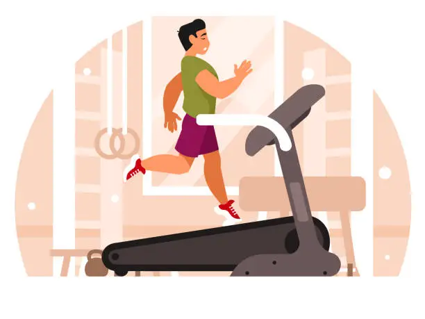 Vector illustration of Man running on a treadmill