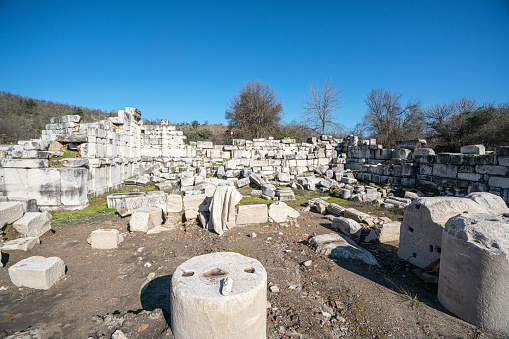 Ruins of the Trophy of Augustus (or Tropaeum Alpium) in La Turbie under the clouds