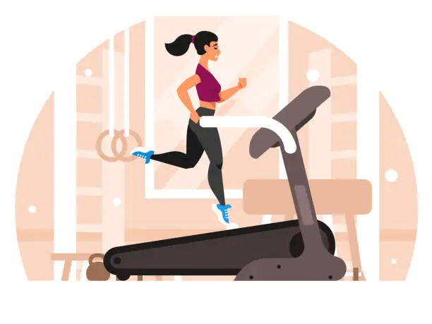 Vector illustration of Woman running on a treadmill