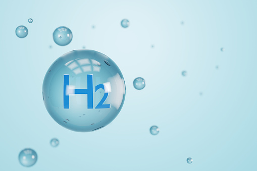 Hydrogen H2 molecule 3d illustration, clean energy concept, 3d rendering.