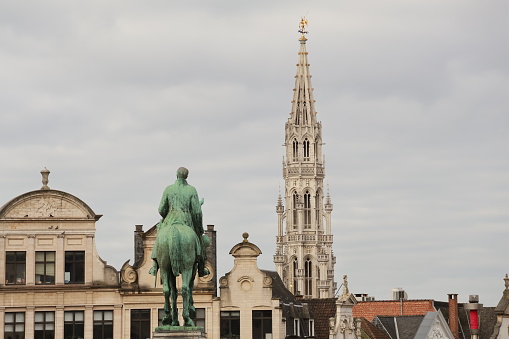 Antwerp, Belgium - April 2022: The Brabo Fountain, located on Antwerp's Grote Markt in the downtown region. The statue was made by the sculptor Jef Lambeaux in 1887. Antwerp is Belgium's most populous city and the capital of the Antwerp province, located in Flanders.