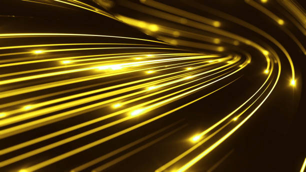 istock Abstract lines flowing dynamic pattern in yellow colors on dark background. Fiber optic, futuristic and technology concept. Graphic Illustration 2063011208