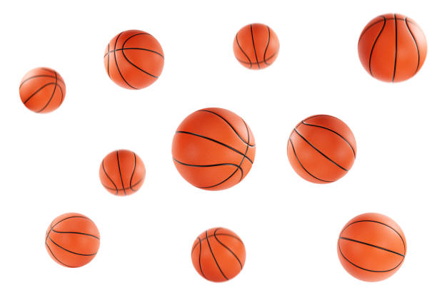 istock Flying basketball balls on white background 2063068285