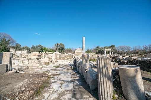 Stratonikeia, Muğla, Turkey-January 26, 2024:  Stratonikeia hosted many civilizations from antiquity to modern times, is one of the significant archaeological sites in Asia Minor as in Turkey.