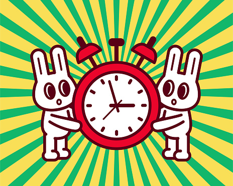 Animal Characters Vector Art Illustration
Two Cute Bunnies Holding a Big Alarm Clock Together.