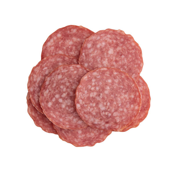 istock salami sausage cut into pieces isolated on white 2063082244