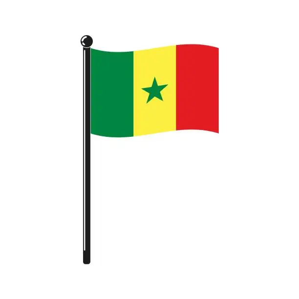 Vector illustration of national flag of Republic of Senegal on the stick