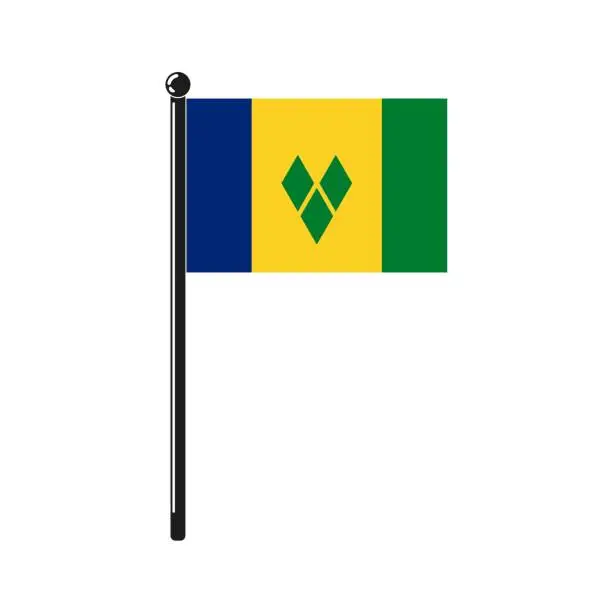 Vector illustration of national flag of Saint Vincent and the Grenadines on the stick