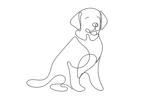 Doodle One Line Drawn Labrador Dog Portrait Black Curve Editable Line Face Sketch Silhouette Illustration Isolated On White Background. Brave Domestic Guardian Symbol Line Art Drawn Icon