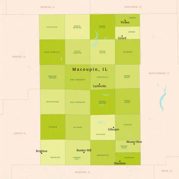 Vector illustration of IL Macoupin County Vector Map Green