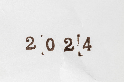 Ink stamp 2024 number isolated on white paper background