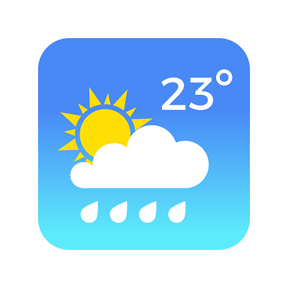 Mobile weather app interface design. Temperature, weather condition user interface generator. UI element vector icon isolated on blue gradient background
