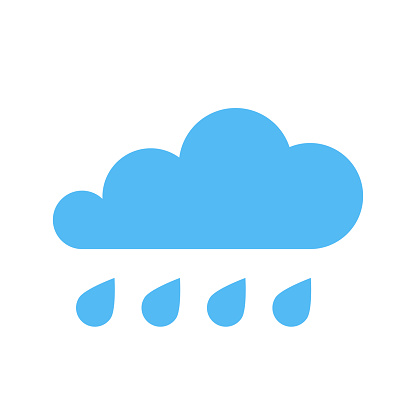 Weather icon with cloud and drops, rainy day forecast, mobile app Ui design, flat cartoon vector