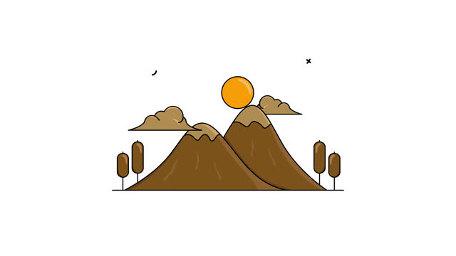simple icon looping mountain animation, motion graphics of camping on a hill
