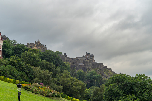 Edinburgh Castle, Edinburgh, Scotland, August 2023. This is the Castle early in the morning on an overcast day.