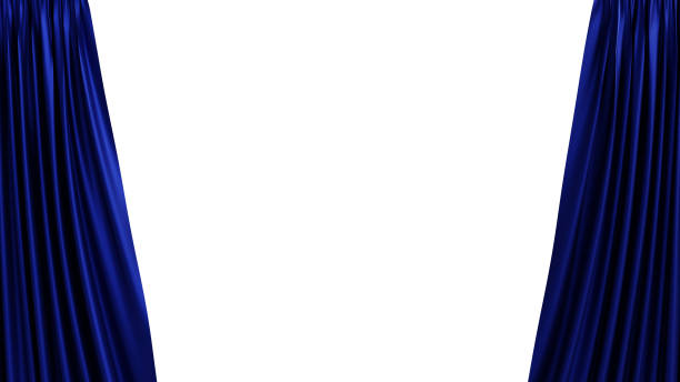istock Blue open curtain. Blue stage curtain. Theater stage with open blue curtains. 3d illustration 2063136232