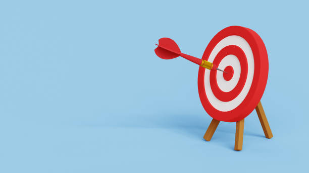 istock Business objective, purpose or target, goal and resolution to aim for success. Aspiration and motivation to achieve goal concept. Archery target with arrow in the center. 3d illustration 2063136234