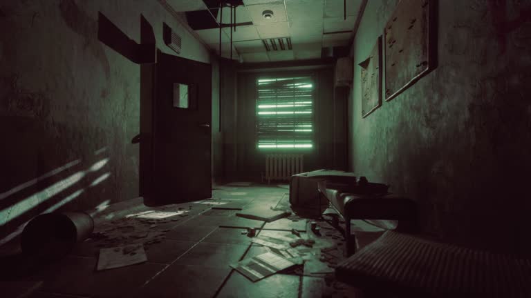 Set up view of dark room abandoned in the Psychiatric Hospital