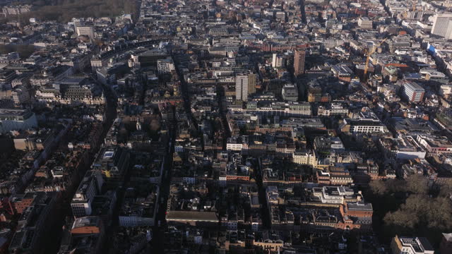 Descending aerial shot over Soho central London