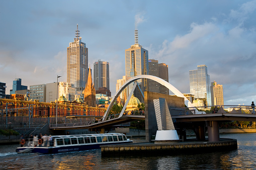 View of Melbourne downtown with the Evan Walker bridge across the River Yarra on November 29 2008, Victoria, Australia.