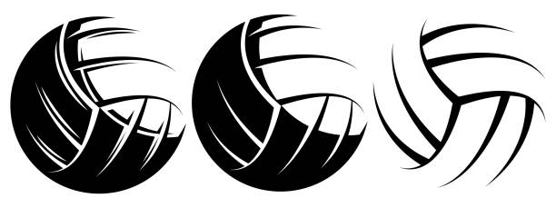 Bекторная иллюстрация Набор из трех волейбольных мячей. Векторная монохромная иллюстрация