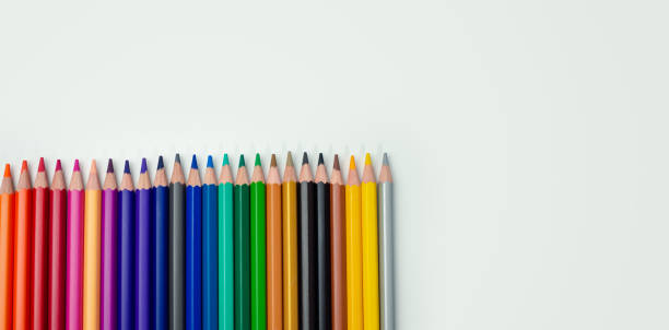 istock Set of colored pencils on a white background That is arranged in a bar graph, Color pencils on white background, Close up, seamless colored pencils row with wave on lower side, line pencils. 2063193186