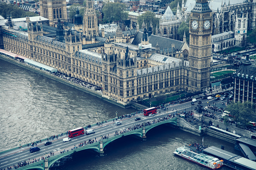 UK London Big Ben Westminster bridge aerial view