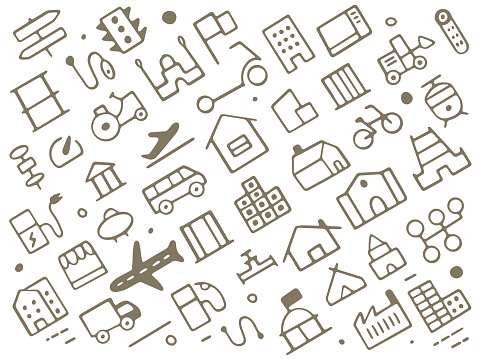 City Life Doodle Icons Pattern Design.