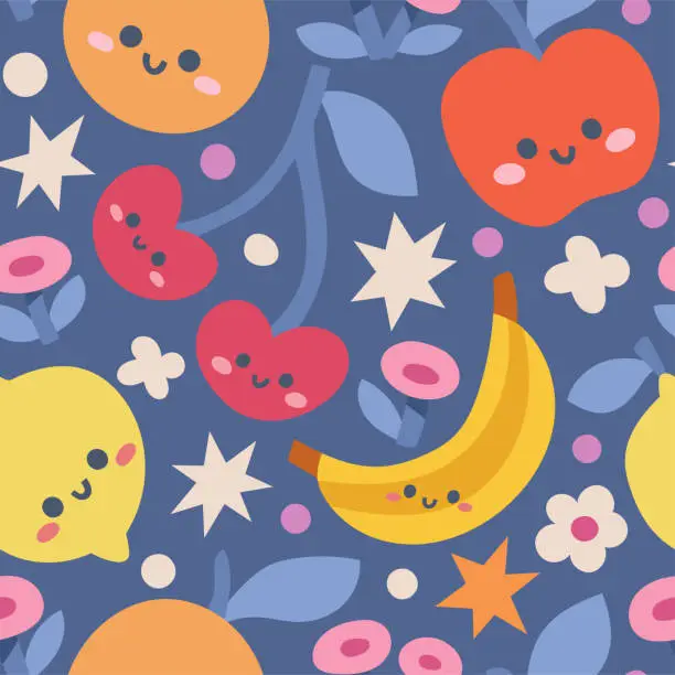 Vector illustration of Modern cute tropical fruits seamless pattern