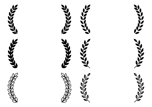 Black laurel leaf decorative frame design set. Vector illustration. The blank space in the middle is text space.