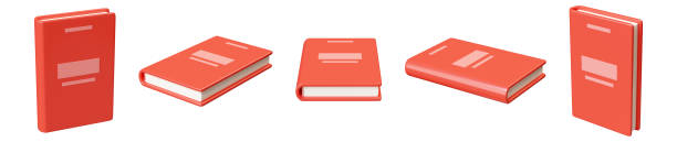 Book with red hard cover in 3d render illustration set.