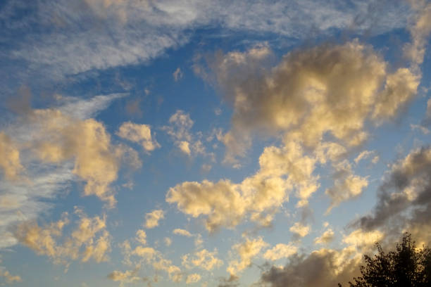 spectacular sky towards sunset with scattered clouds moved by the wind