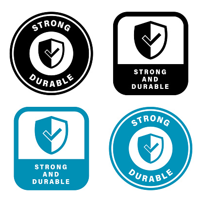 Strong and Durable. Vector labels for protective workwear or material.