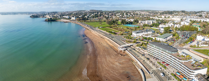 Aerial view of beach in Torquay, Devon, UK