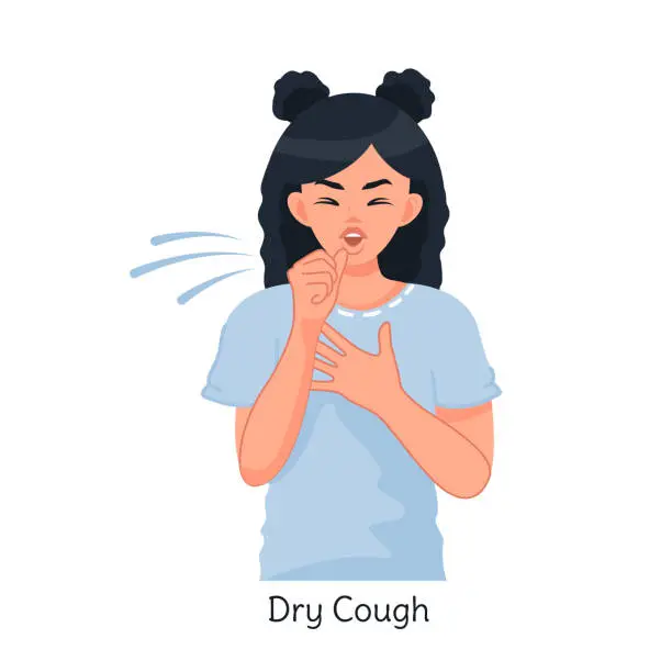 Vector illustration of Cough. A girl with symptoms of a respiratory disease