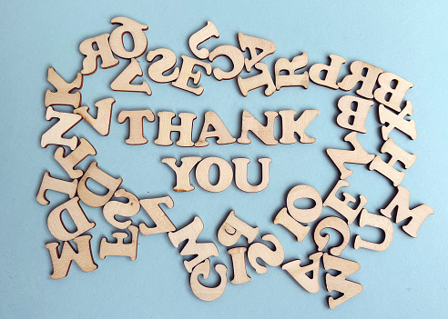 Thank you written with wooden letters