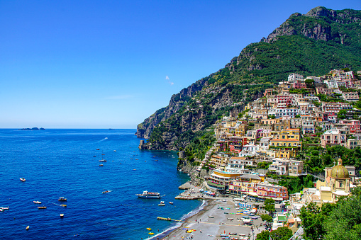 The breathtaking beauty of Positano along the Amalfi Coast of southern Italy in Europe.