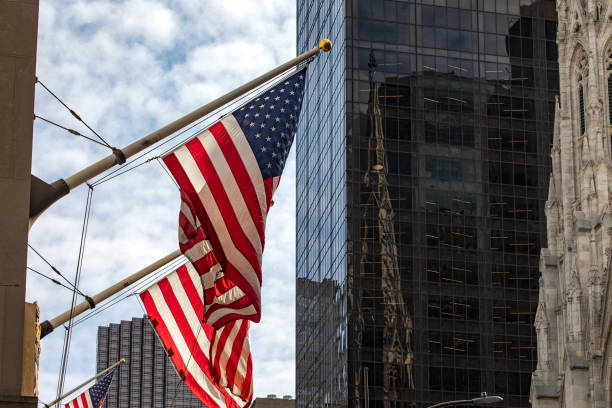 istock Typical American flags flying in New York City (USA). 2063292267