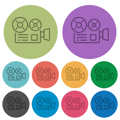 Movie camera outline darker flat icons on color round background