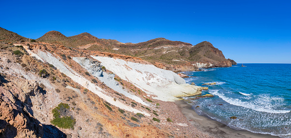 Cliffs, coves and rock formations mark the stunning coastal sceneries of the Parque Natural de Cabo de Gata-Níjar, a nature reserve located in the south-eastern end of the province of Almería (6 shots stitched)