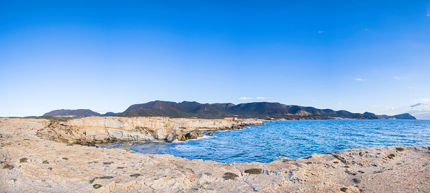 Cliffs, coves and rock formations mark the stunning coastal sceneries of the Parque Natural de Cabo de Gata-Níjar, a nature reserve located in the south-eastern end of the province of Almería (6 shots stitched)