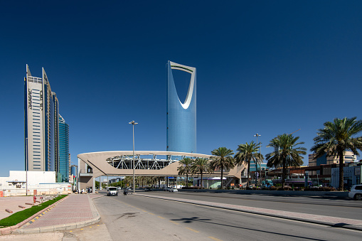 Riyadh, Saudi Arabia - March 01, 2024: Beautiful Iconic The Kingdom Tower Riyadh