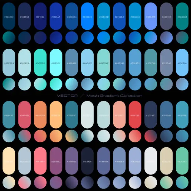 Vector illustration of Set of vector gradients, modern combinations of colors and shades.