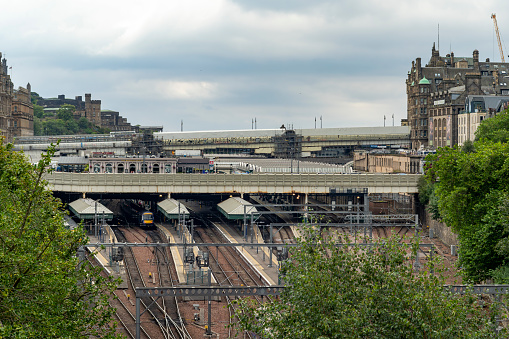 Edinburgh , Scotland, Uk, Europe, August 2023. Edinburgh Waverley railway station viewed from Playfair steps.