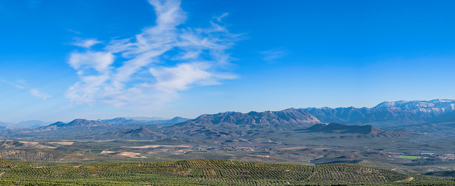 View from one of the panoramic points of Baeza towards the Guadalquivir Valley, from where you can see expanse of olive trees (4 shots stitched)