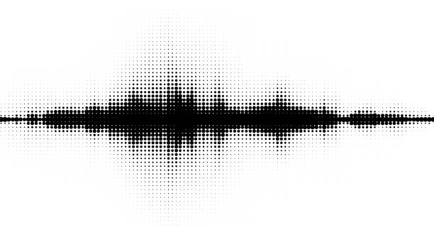 Vector retro grunge sound wave pattern. Audio equalizer halftone design with pulse effect. Music-themed banner design creative vector art with vintage vibes. sound wave stock illustrations