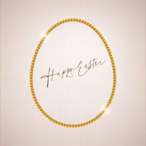 Vector illustration of Easter egg frame. Gold twisted braided rope border. Elegant thin line decor