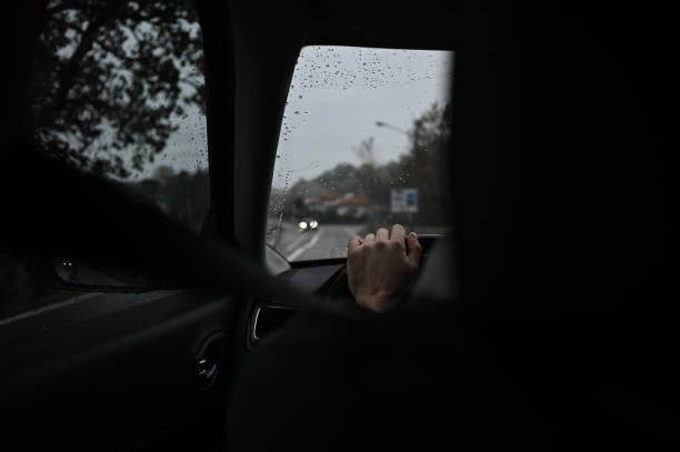 istock Driving car in dusk, twillight weather. 2063349627